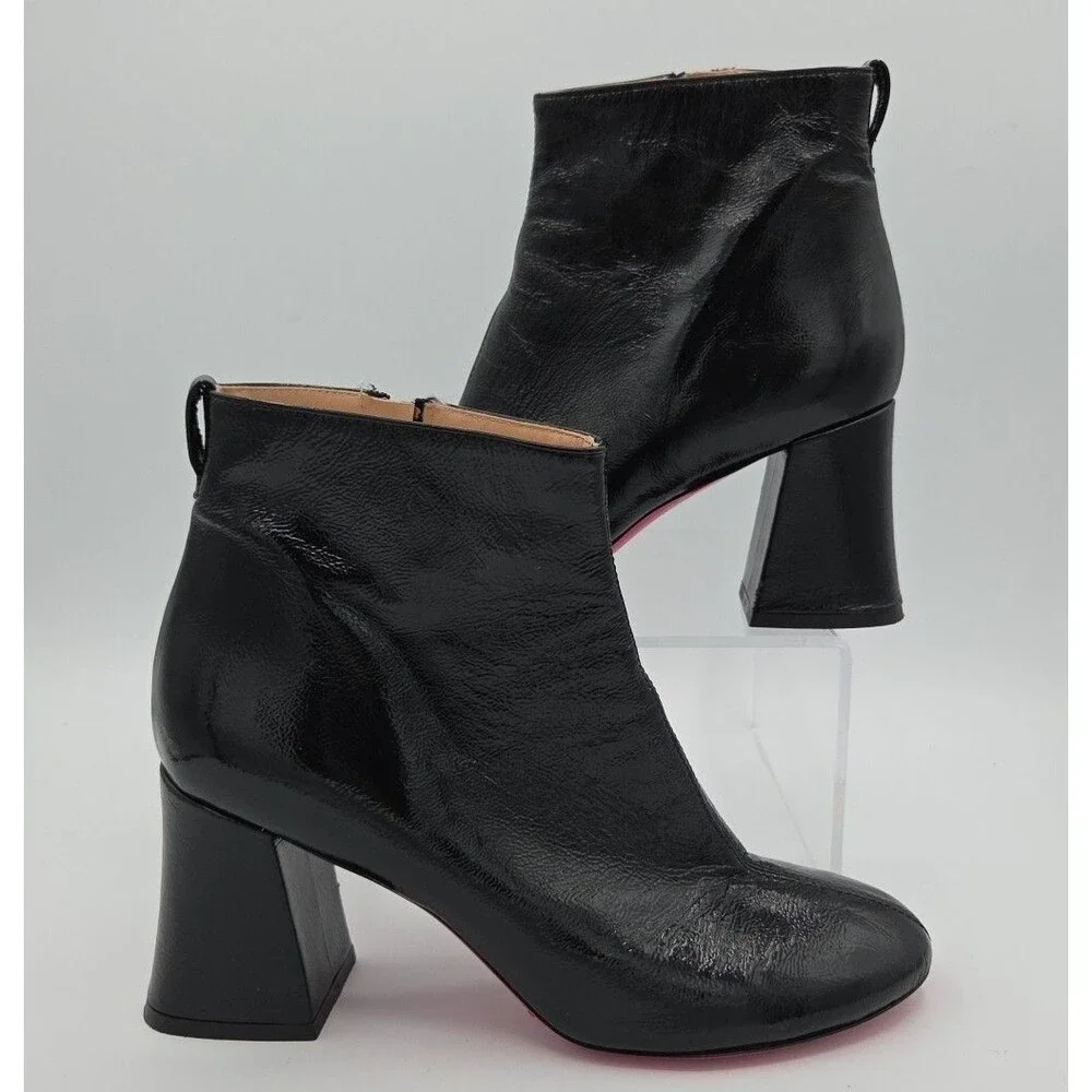 Pinko Womens Size 9 EU 39 Ankle Boots Black Patent Leather Square Heel Side Zip